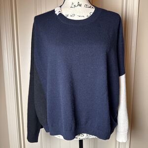 Parrish‎ LA 100% Cashmere Boxy Crop Sweater Navy Multi Sz M/L Minimalist (read)